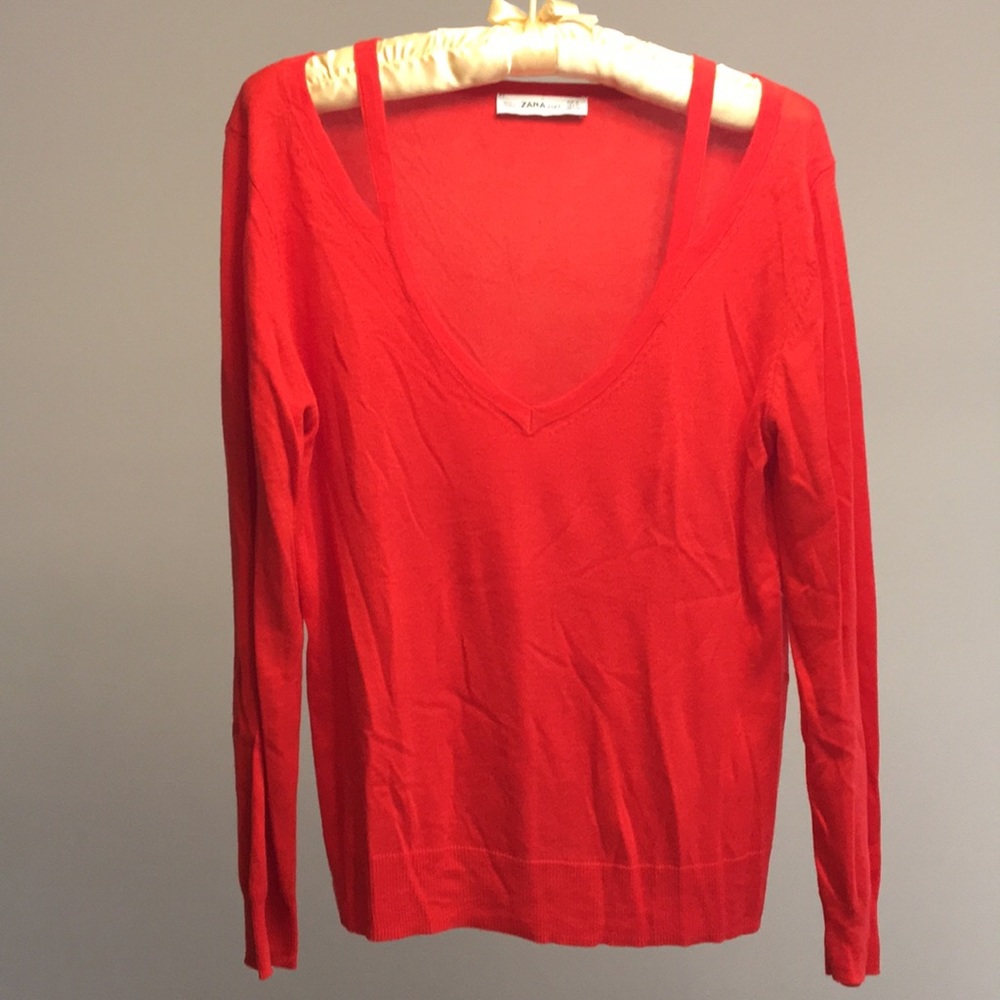 ZARA orange v-neck sweater (M)